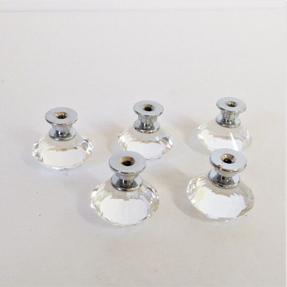 New Five Crystal Glass Knobs 30mm Diamond Shape Clear Glass NIB - Picture 2 of 7